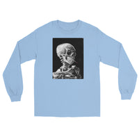 Skeleton Smoking Van Gogh design on unisex long sleeve shirt, front view
