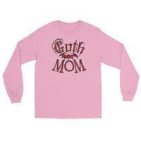 Red Goth Mom Bat design on unisex long sleeve shirt, front view