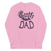 Purple Goth Dad Bat design on unisex long sleeve shirt, front view