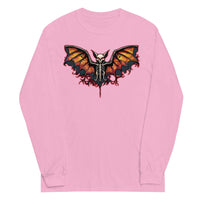 Vampire Bat Skeleton design on unisex long sleeve shirt, front view