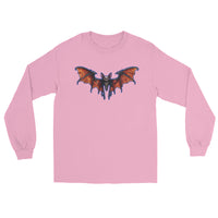 Whimsical Vampire Bat Skeleton design on unisex long sleeve shirt, front view