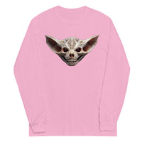 Grinning Bat Skull design on unisex long sleeve shirt, front view
