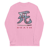 Death Kanji 死 Bloody Sword design on unisex long sleeve shirt, front view