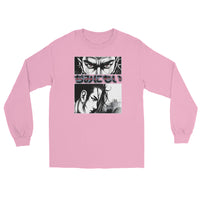 Anime Eyes Japanese Manga design on unisex long sleeve shirt, front view