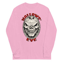 Grinning Skull Pumpkin design on unisex long sleeve shirt, front view