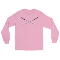 Dual Samurai Swords design on unisex long sleeve shirt, front view