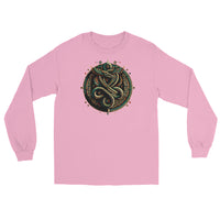 Egyptian Ouroboros Snake design on unisex long sleeve shirt, front view