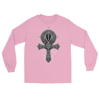 Ankh Egyptian Symbol design on unisex long sleeve shirt, front view