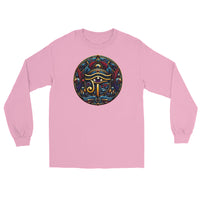 Eye of Ra Egyptian Symbol design on unisex long sleeve shirt, front view