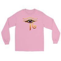 Eye of Ra Sun God design on unisex long sleeve shirt, front view