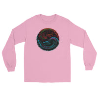 Yin Yang Dragon Fire & Ice design on unisex long sleeve shirt, front view