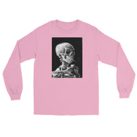 Skeleton Smoking Van Gogh design on unisex long sleeve shirt, front view