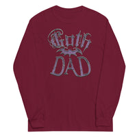 Purple Goth Dad Bat design on unisex long sleeve shirt, front view