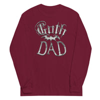 White Goth Dad Bat design on unisex long sleeve shirt, front view