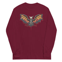 Vampire Bat Skeleton design on unisex long sleeve shirt, front view