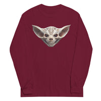 Grinning Bat Skull design on unisex long sleeve shirt, front view