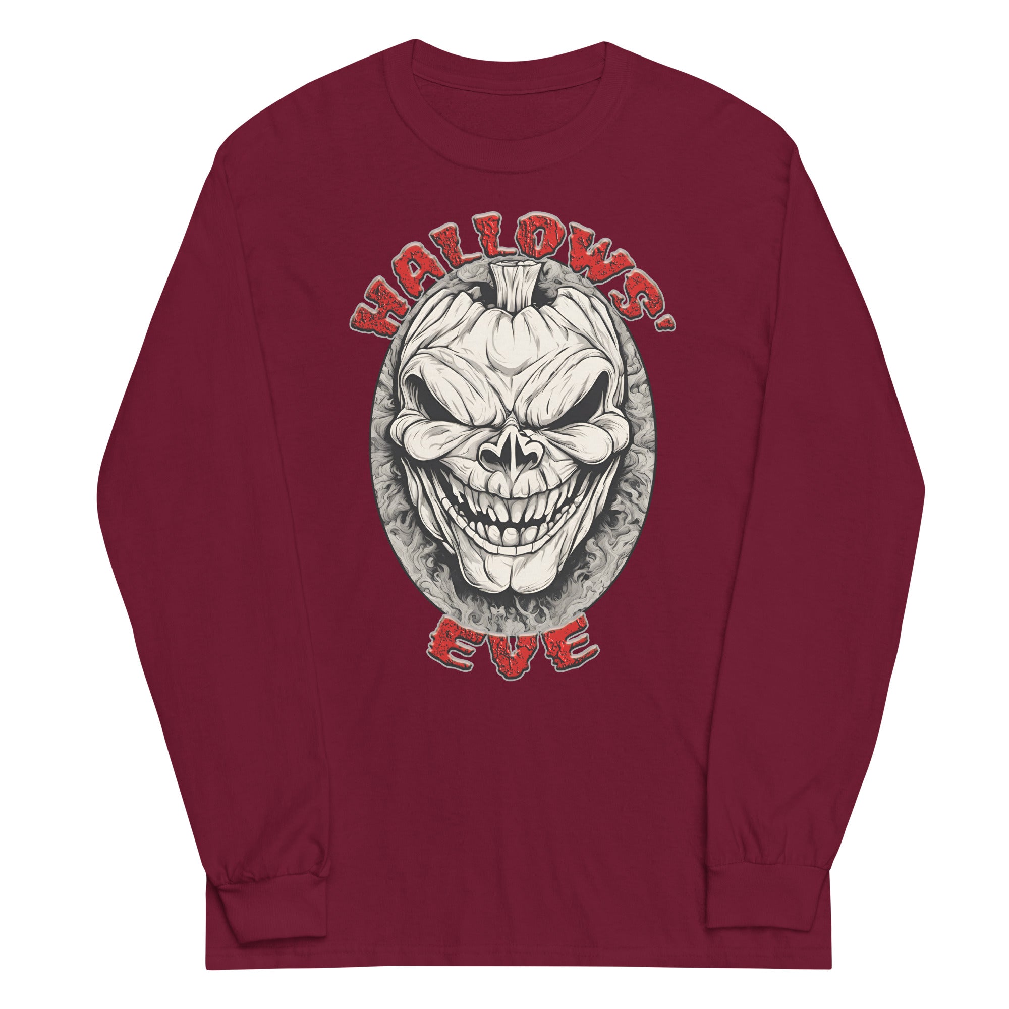 Grinning Skull Pumpkin Hallows' Eve Halloween Long Sleeve Shirt