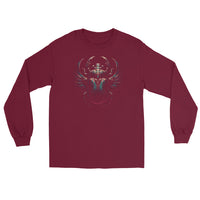 Ancient Egyptian Scarab Beetle design on unisex long sleeve shirt, front view