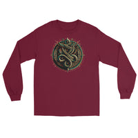 Egyptian Ouroboros Snake design on unisex long sleeve shirt, front view