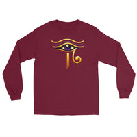 Eye of Ra Sun God design on unisex long sleeve shirt, front view