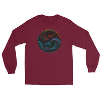 Yin Yang Dragon Fire & Ice design on unisex long sleeve shirt, front view