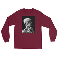 Skeleton Smoking Van Gogh design on unisex long sleeve shirt, front view