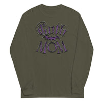 Purple Goth Mom Bat design on unisex long sleeve shirt, front view