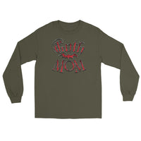 Red Goth Mom Bat design on unisex long sleeve shirt, front view