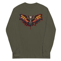 Vampire Bat Skeleton design on unisex long sleeve shirt, front view