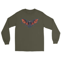 Whimsical Vampire Bat Skeleton design on unisex long sleeve shirt, front view
