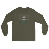Ancient Egyptian Scarab Beetle design on unisex long sleeve shirt, front view