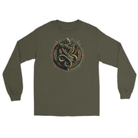 Egyptian Ouroboros Snake design on unisex long sleeve shirt, front view