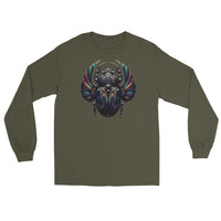 Mechanical Scarab Beetle design on unisex long sleeve shirt, front view