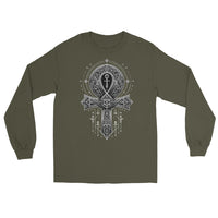 Ankh Egyptian Symbol design on unisex long sleeve shirt, front view