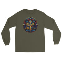 Eye of Ra Egyptian Symbol design on unisex long sleeve shirt, front view