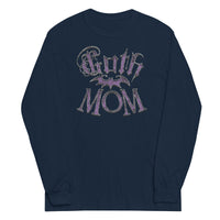 Purple Goth Mom Bat design on unisex long sleeve shirt, front view