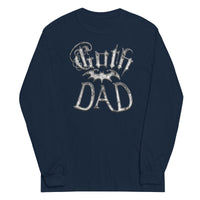 White Goth Dad Bat design on unisex long sleeve shirt, front view