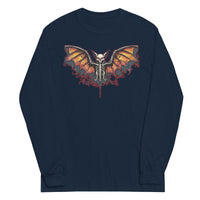 Vampire Bat Skeleton design on unisex long sleeve shirt, front view