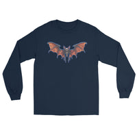 Whimsical Vampire Bat Skeleton design on unisex long sleeve shirt, front view