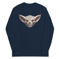 Grinning Bat Skull design on unisex long sleeve shirt, front view
