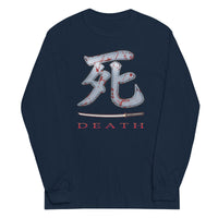 Death Kanji 死 Bloody Sword design on unisex long sleeve shirt, front view