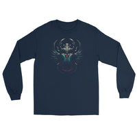Ancient Egyptian Scarab Beetle design on unisex long sleeve shirt, front view