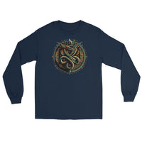 Egyptian Ouroboros Snake design on unisex long sleeve shirt, front view