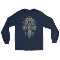 Ankh Egyptian Symbol design on unisex long sleeve shirt, front view