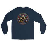 Eye of Ra Egyptian Symbol design on unisex long sleeve shirt, front view