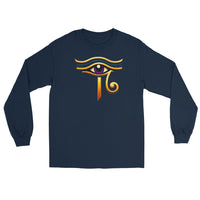 Eye of Ra Sun God design on unisex long sleeve shirt, front view