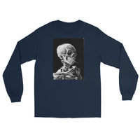 Skeleton Smoking Van Gogh design on unisex long sleeve shirt, front view