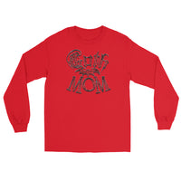 Red Goth Mom Bat design on unisex long sleeve shirt, front view