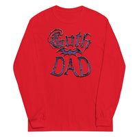 Purple Goth Dad Bat design on unisex long sleeve shirt, front view