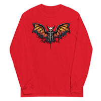 Vampire Bat Skeleton design on unisex long sleeve shirt, front view